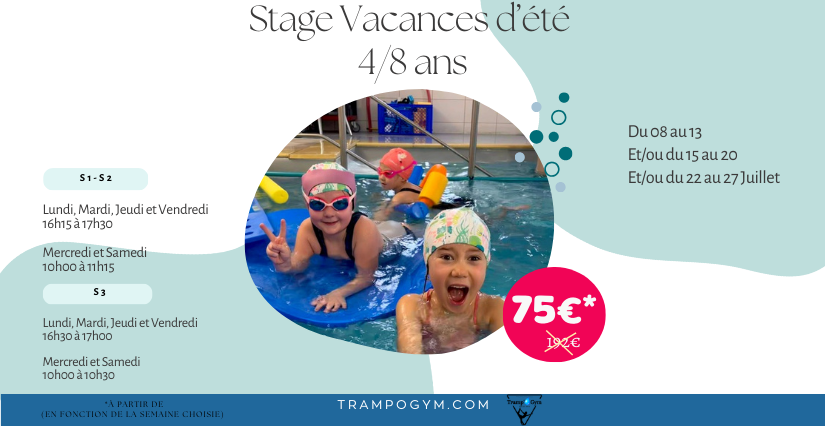 Stage natation et fitness pour les 4-8 ans chez Tramp'O Gym